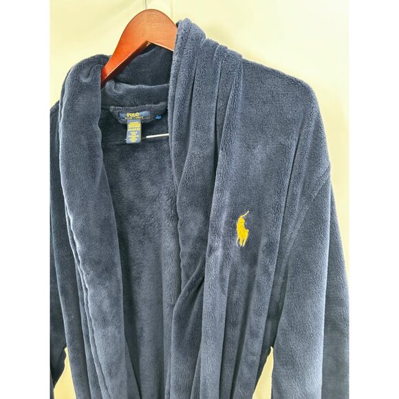 POLO RALPH LAUREN mens Microfiber Plush RobeBathrobe  BLUE SMALL/MEDIUM - Picture 5 of 5